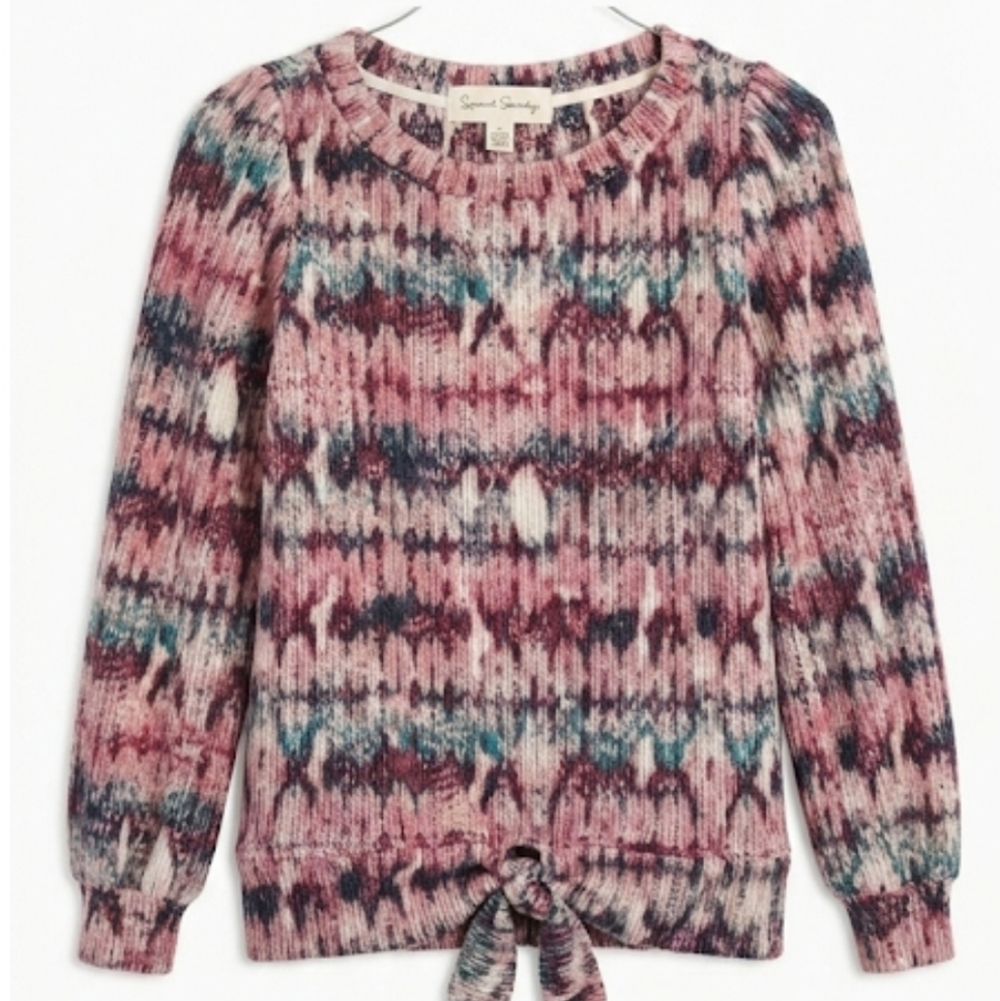 French Laundry Waffle Knit Long Sleeve Top Sz Small Purple, Pink & Aqua Colors